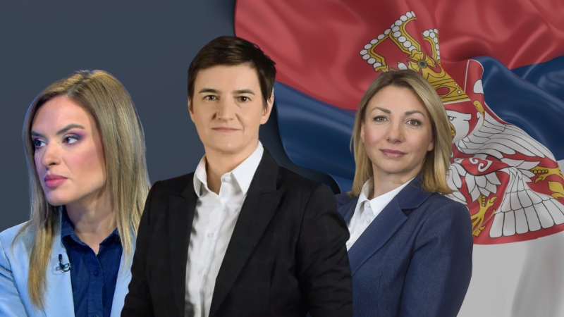 Tri političarke ispred zastave Srbije kao simbol žena u politici